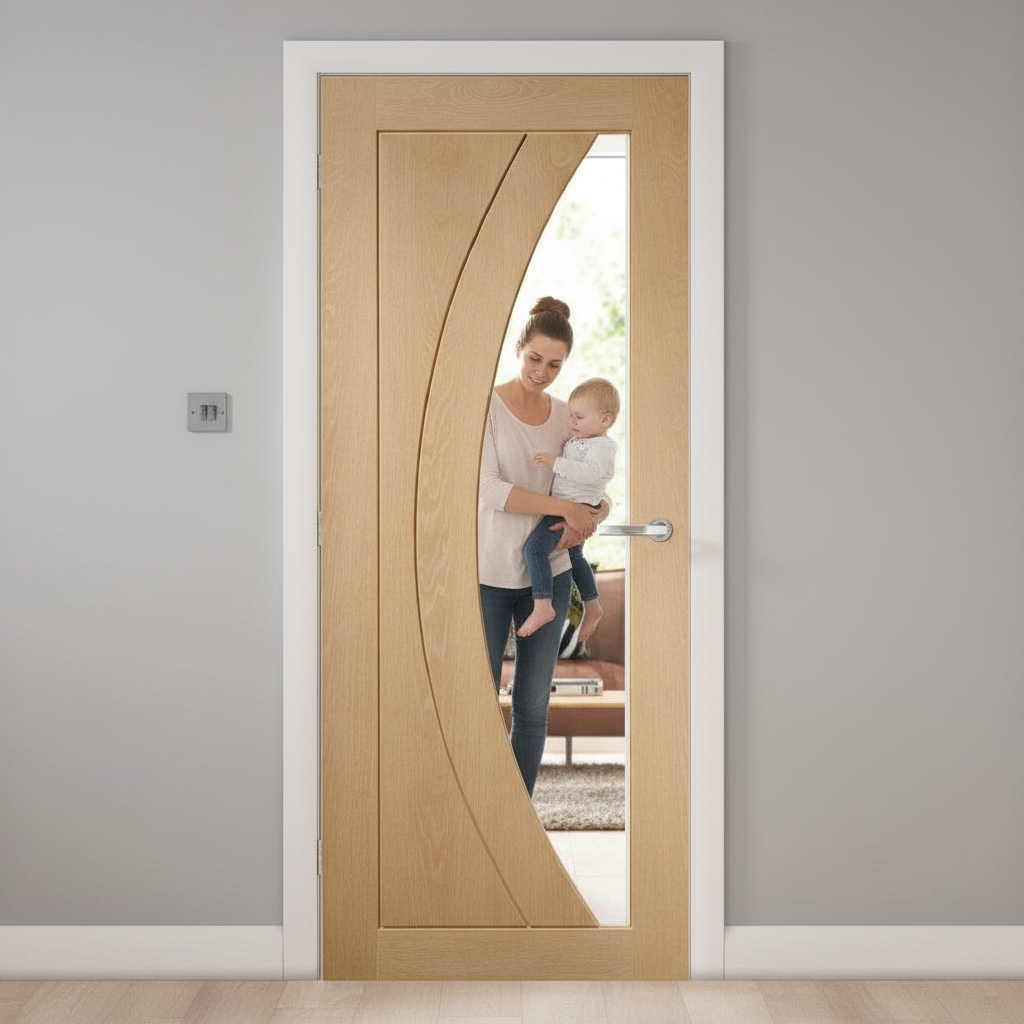 Premium Custom Made Glazed Door with A-Grade Oak Veneer and Toughened Safety Glass - Ideal for Home Decor