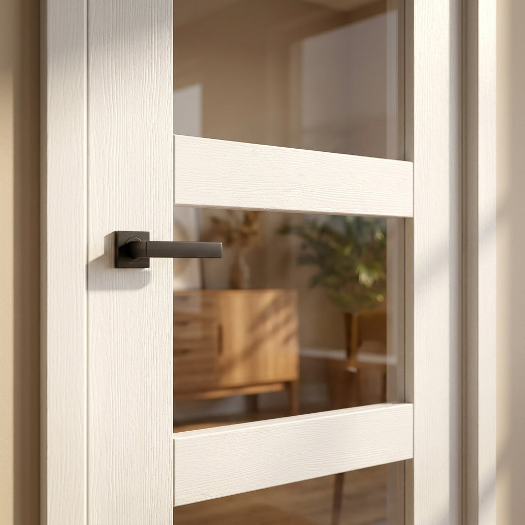 Internal White Shaker Door with 4 Light Clear Glass, Primed, Made-to-Measure - detail view