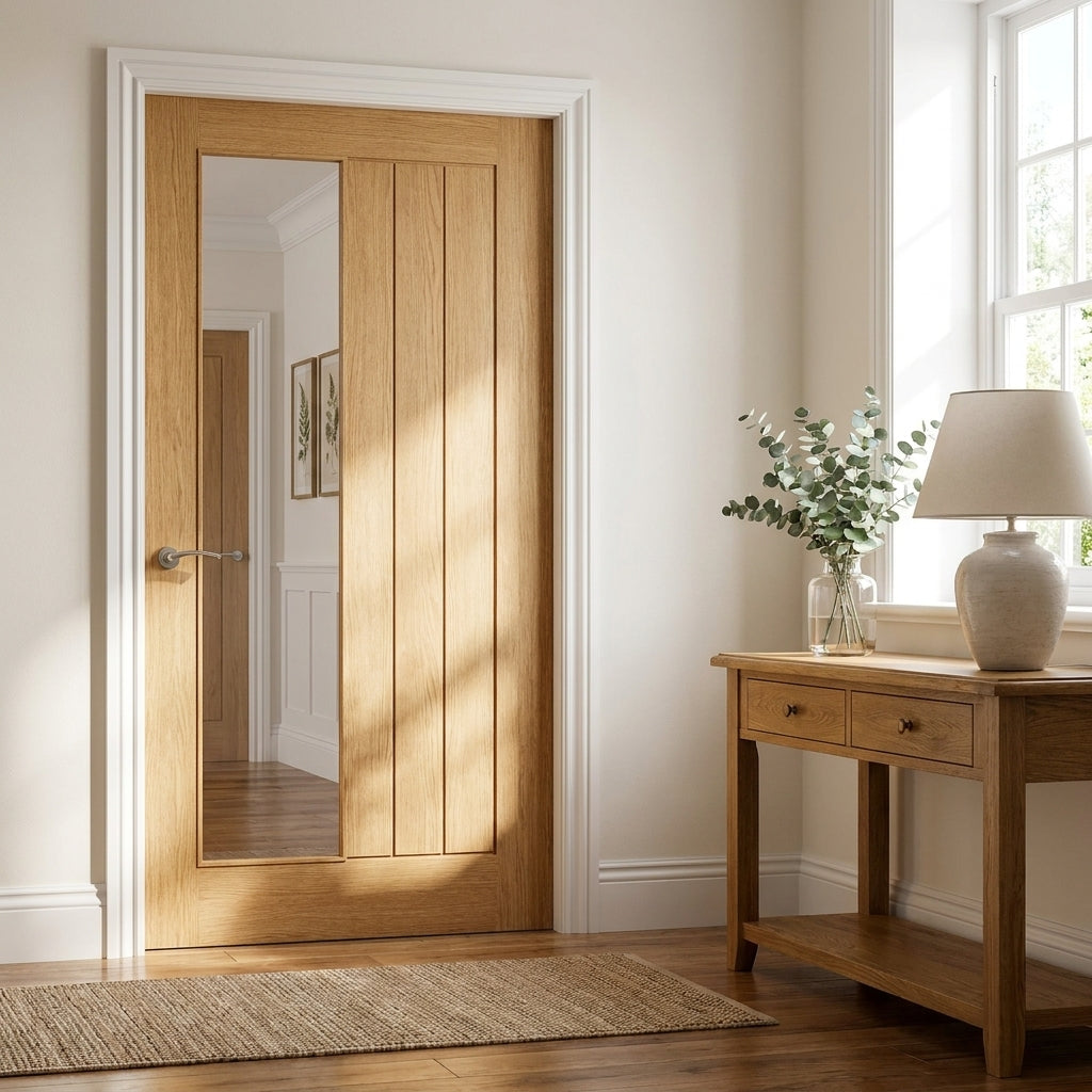 Internal Oak Door Fully Finished with 1 Light Clear Offset Glass