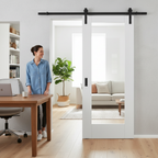 Premium Internal Sliding Door with Clear Glass Light Panel and Black Top Mounted Track for Modern Homes - Image 2
