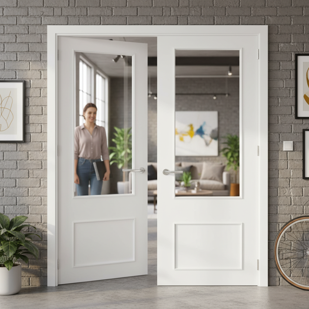 Premium 2 Panel White Clear Glazed Door Pair with Traditional Mouldings for Elegant Home D?or