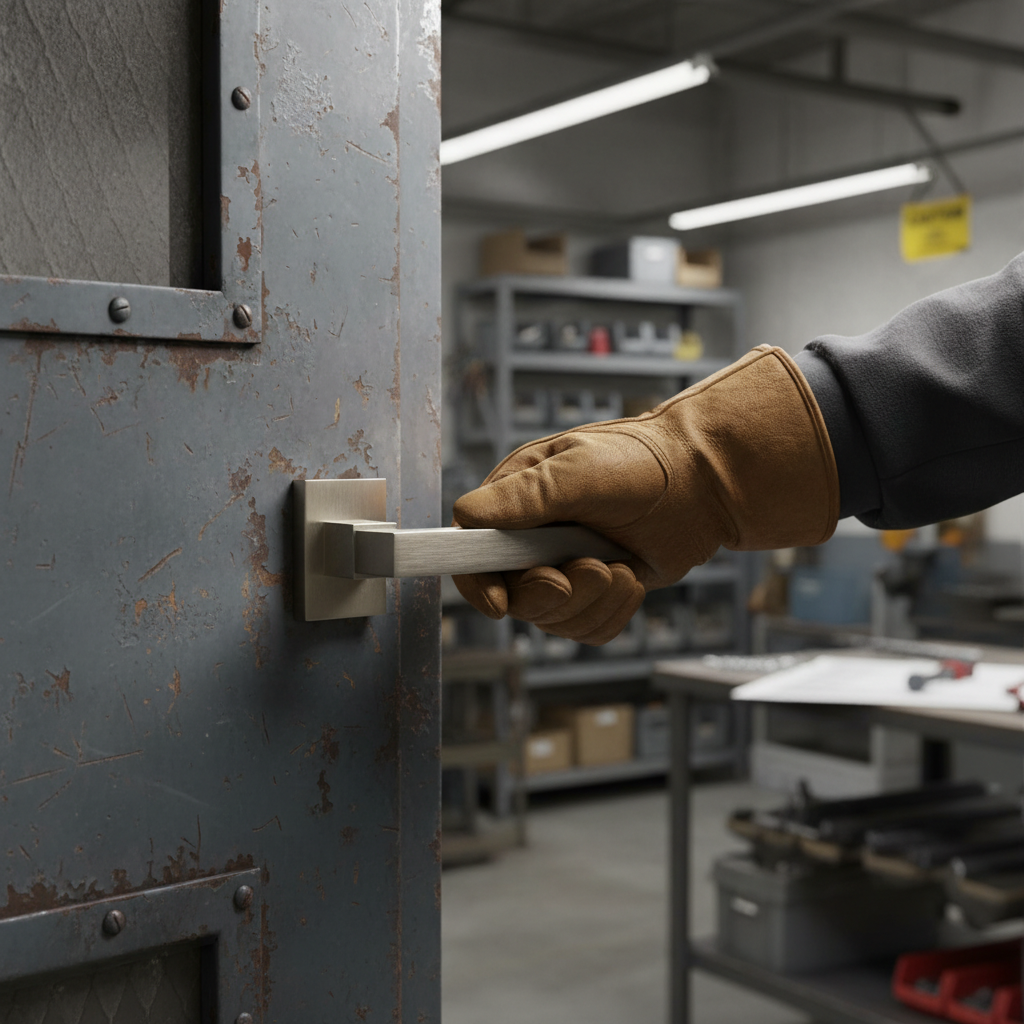 Premium Satin Nickel Interior Door Handle with Rectangular Sprung Rose for Industrial Style D?or