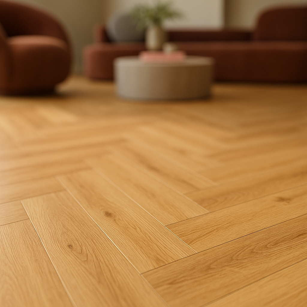 Herringbone Rigid Core LVT Flooring in Rustic Oak, 5.5mm Thickness - detail view
