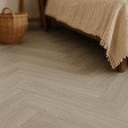 Herringbone Rigid Core LVT Flooring in Steel City Grey, 5.5mm Thickness - detail view