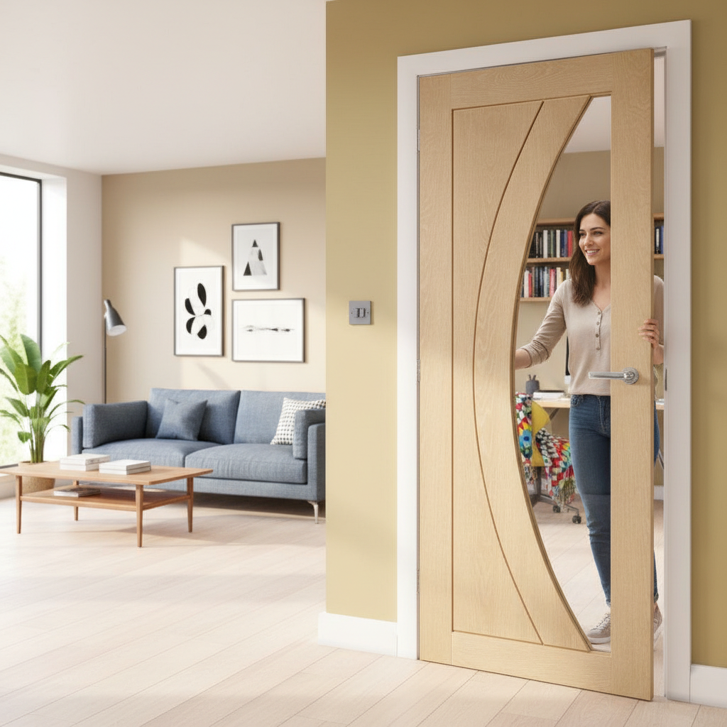 Premium Oak Internal Door with Clear Glass, Unfinished for Customization - Engineered Strength and Deep U-Groove Design