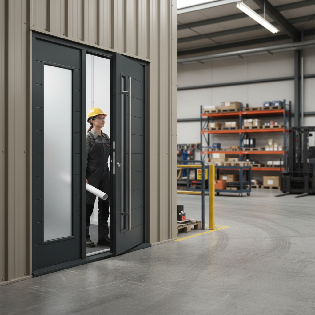 Premium Grey External Door Set with Sidelight and Slim Pull Bar Handle - Durable Hardwood Construction and Enhanced Thermal Efficiency