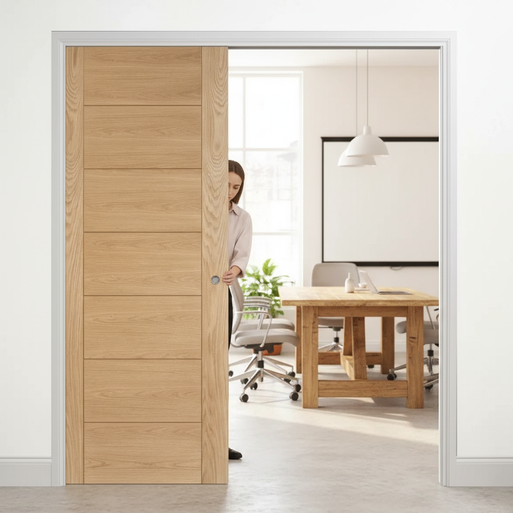 Premium Telescopic Pocket Door System with Semi-Solid Core and Maintenance-Free Track for Elegant Spaces