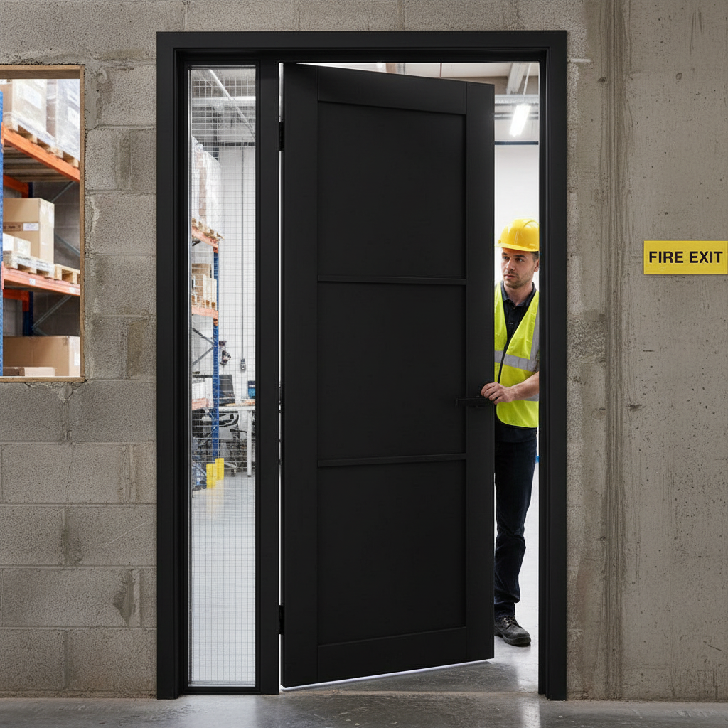 Premium Fully Finished 3 Panel Industrial Studio FD30 Fire Door with 30 Minutes Fire Protection and Matching Hardware
