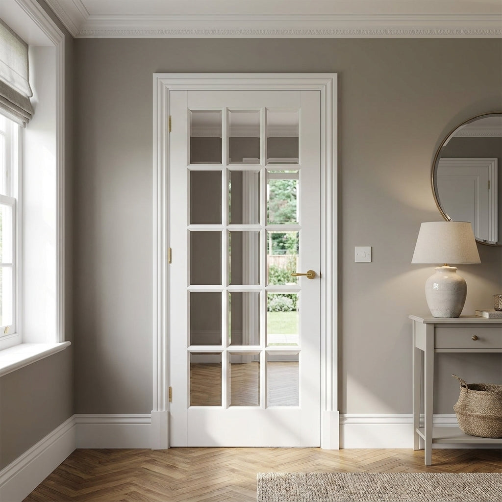 Internal White Primed Door with 15 Light Clear Glass, Solid Core