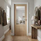 Ivory Fully Finished Internal Door with Clear Glass, Hollow Core, Farley Design