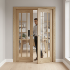 Premium Oak Glazed French Doors with Decorative Beading - Versatile Unfinished Design for Modern and Traditional Interiors