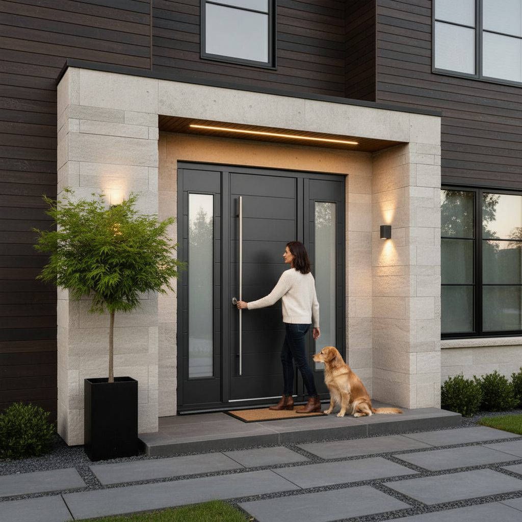 Premium Grey External Double Sidelight Door Set with Pull Bar Handle and Enhanced Stability Features