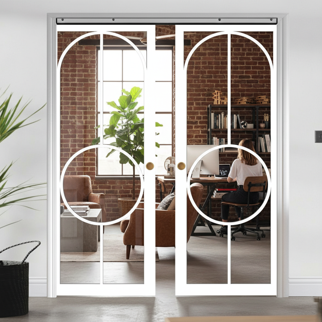 Premium Clear Glazed Double Pocket Door System with Adjustable Jamb Options and Maintenance-Free Track