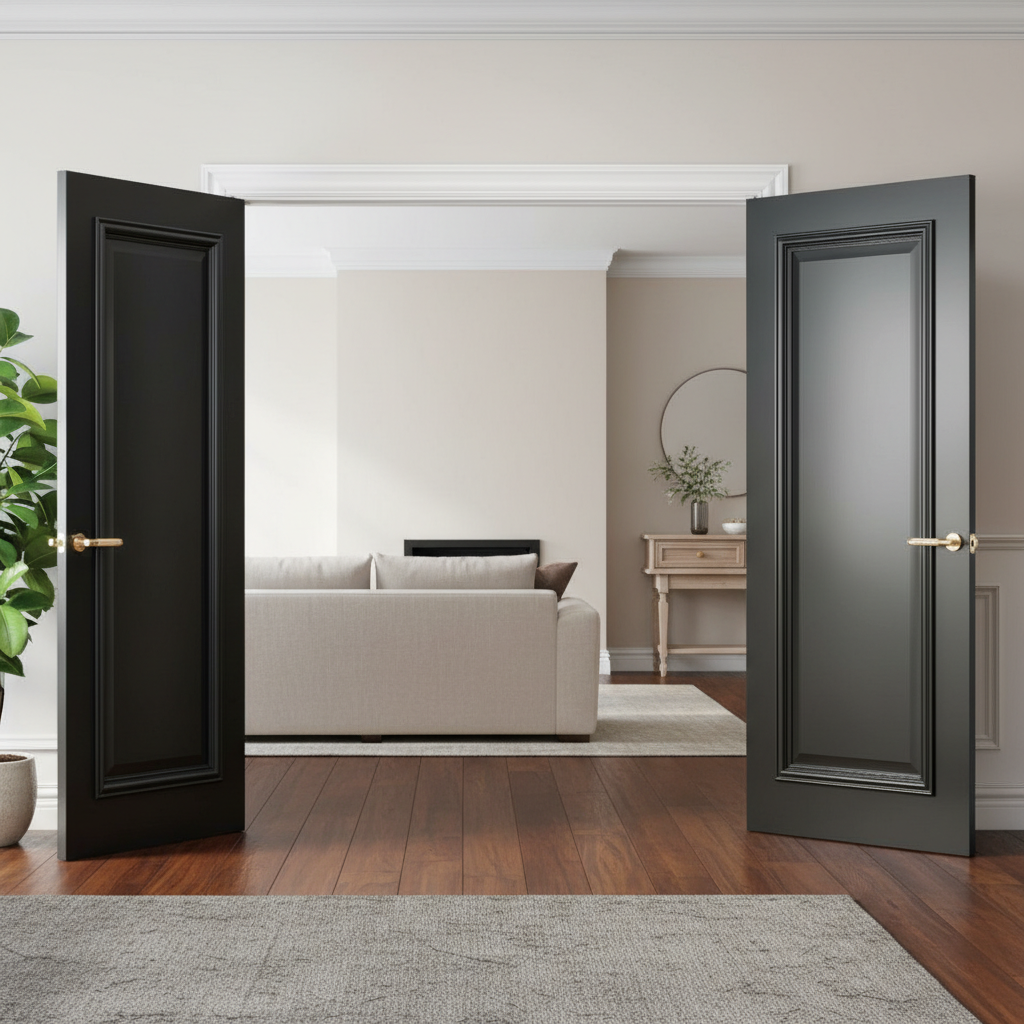 Premium Fully Finished Black Internal Door Pair with Solid Core and Distinctive Moulding for Modern and Traditional Home D?or