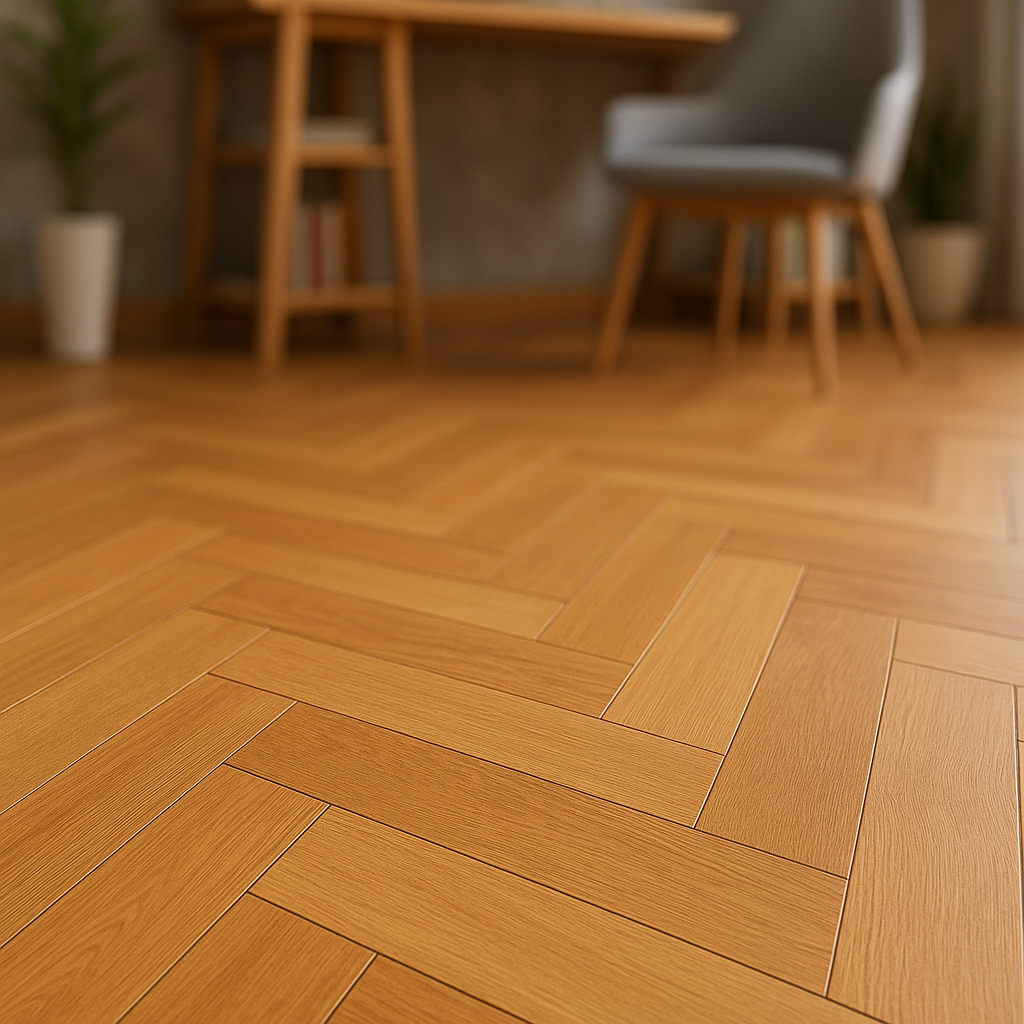 Herringbone Laminate Flooring in Warm Harvest Oak - 12mm Comfort Luxe - detail view