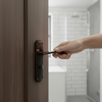 Premium Lever on Backplate Bathroom Door Handle Set with Privacy Lock and Matching Hinges in Black Nickel Finish - Image 2