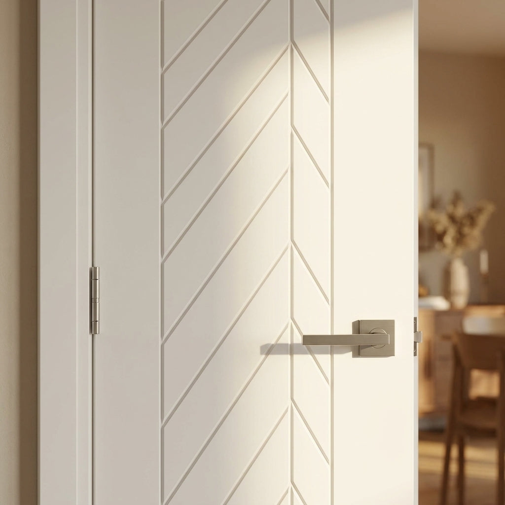 FD30 Fire Door Internal White with Primed Chevron Design, Solid Core - detail view