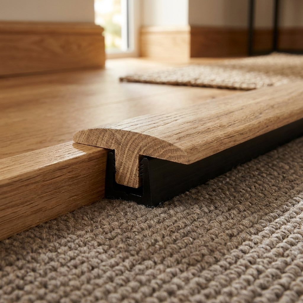 Connecting Profile Door Bar 990mm in Washed Oak for Seamless Transitions - detail view