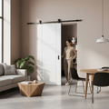 Premium White Internal Primed 3 Panel Sliding Door with Black Top Mounted System for Modern Home Aesthetics