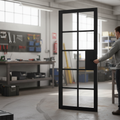 Premium Contemporary Black Clear Glazed Internal Door with Safety Glass and Solid Framing for Industrial Style Interiors