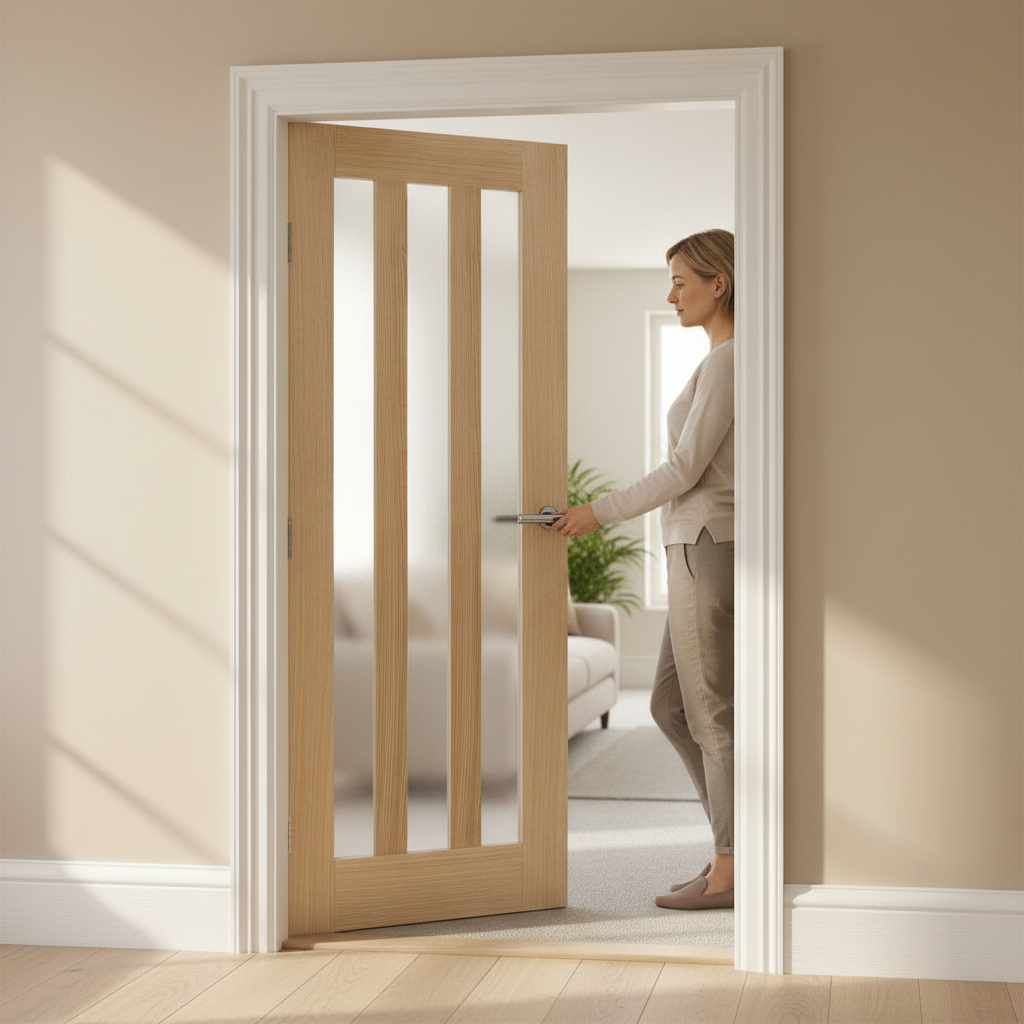 Premium Oak Prefinished Door with Obscure Glazing Panels for Maximum Light Flow and Easy Installation