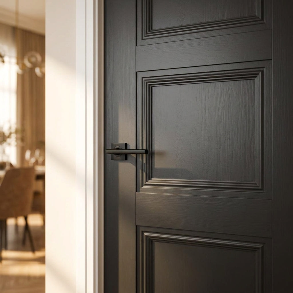 FD30 Fire Door, Internal, Fully Finished, Jet Black, Elegance Ripley Design - detail view