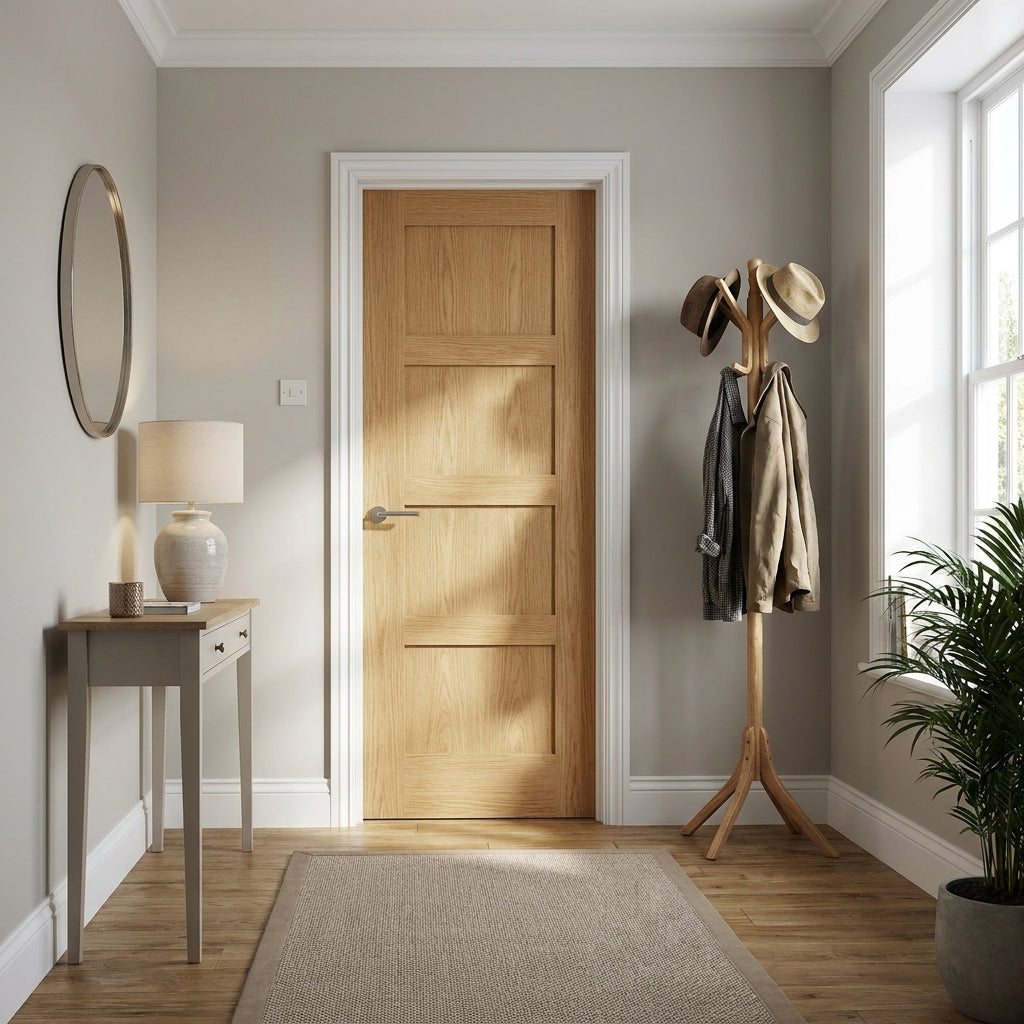 Internal Oak Shaker 4 Panel Door Unfinished Solid Engineered Core
