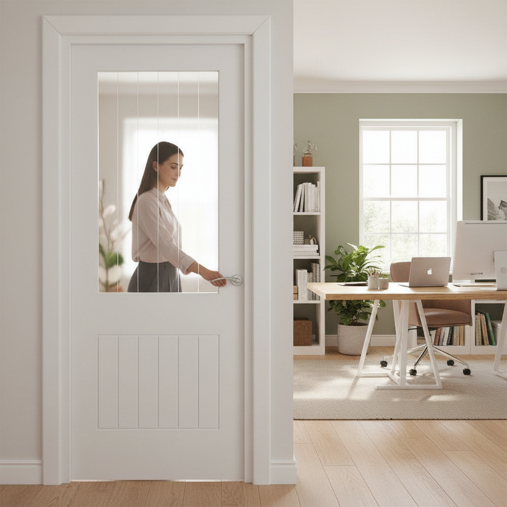 Premium Internal Cottage Door with 1 Etched Clear Glass Pane, Primed Finish, and Semi-Solid Core for Modern Interiors - Image 2