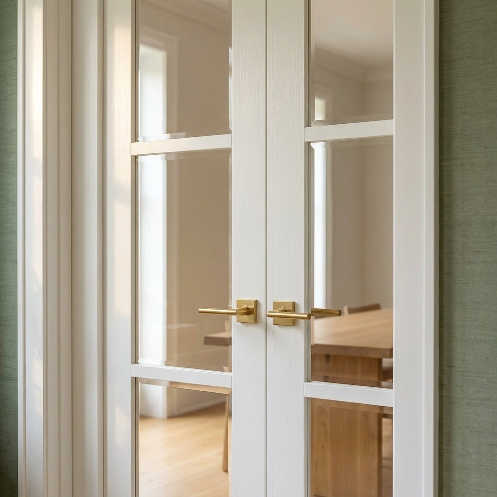 Internal White Double Door with 3 Light Clear Glass, Primed Finish - detail view