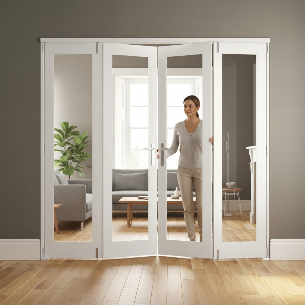 Premium 10 Fold Flat Internal Door Set with Toughened Glass, 2100mm Height, Space-Saving Design and Stainless Steel Hardware