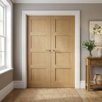 Internal Unfinished Oak Shaker 4 Panel Door Pair, Solid Core