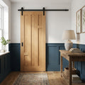 Internal Oak Sliding Door Fully Finished 5 Panel Black Face Mounted