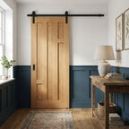 Internal Oak Sliding Door Fully Finished 5 Panel Black Face Mounted