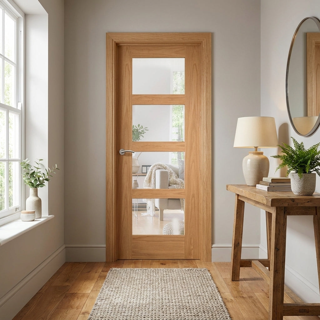 Internal Oak Made-to-Measure Unfinished Shaker Door with 4 Light Clear Glass