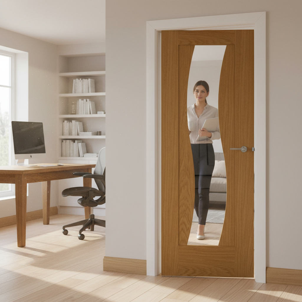 Premium Glazed Oak Internal Door with Clear Glass and Engineered Construction for Enhanced Stability