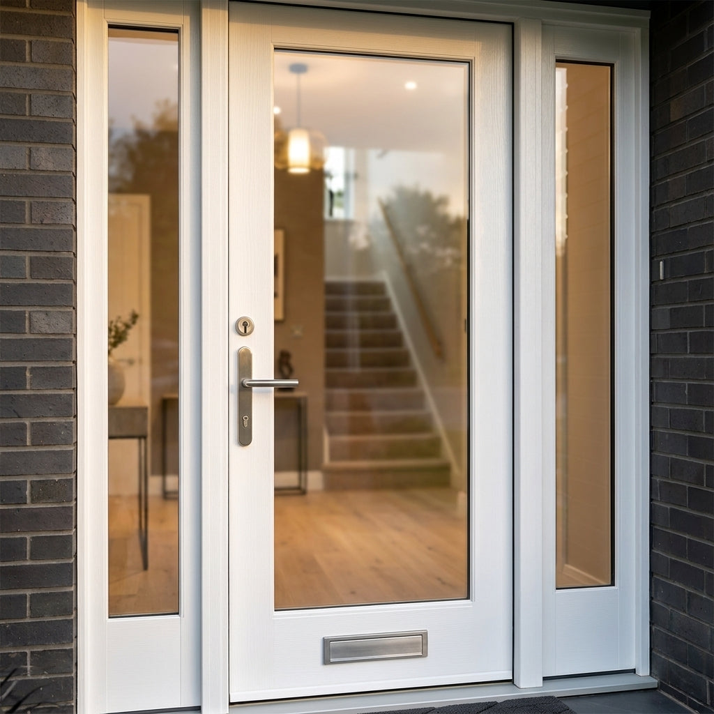 External White Composite Sidelight with Clear Glass, Universal Fit, Painted Finish - detail view