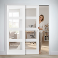 Premium 4 Light Glazed Telescopic Pocket Door System with Wooden Jamb Kit and Smooth Sliding Mechanism