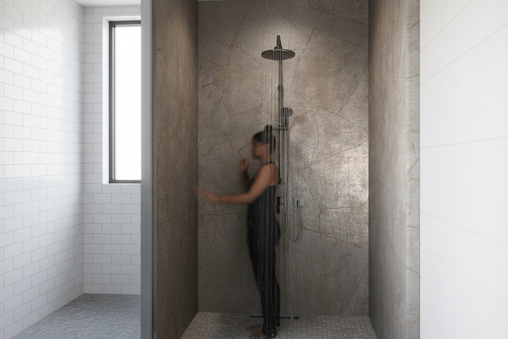Premium Postformed Waterproof Wall Panelling with Stunning Gold Stone Effect, 2420 x 1200mm for Durable Design - Image 2