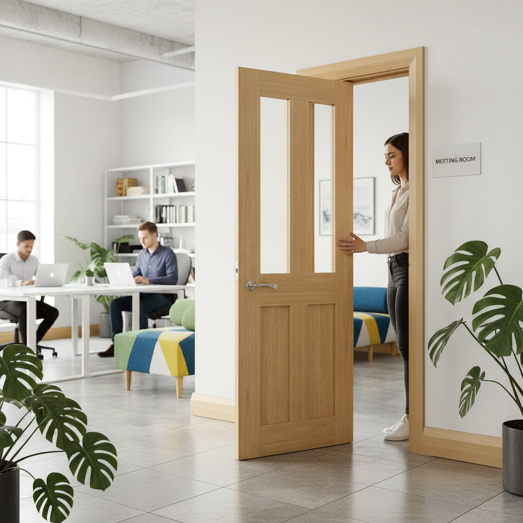 Premium Clear Glazed Internal Door with Shaker Style and Customizable Unfinished Oak Finish