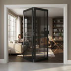 Premium High-Performance Tinted Glazed Room Divider with Bi-Folding Doors and Adjustable Frame