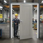 Premium Grey Laminate Fire Door with Clear Glass Panel and Semi-Solid Core Construction for Enhanced Durability and Elegance