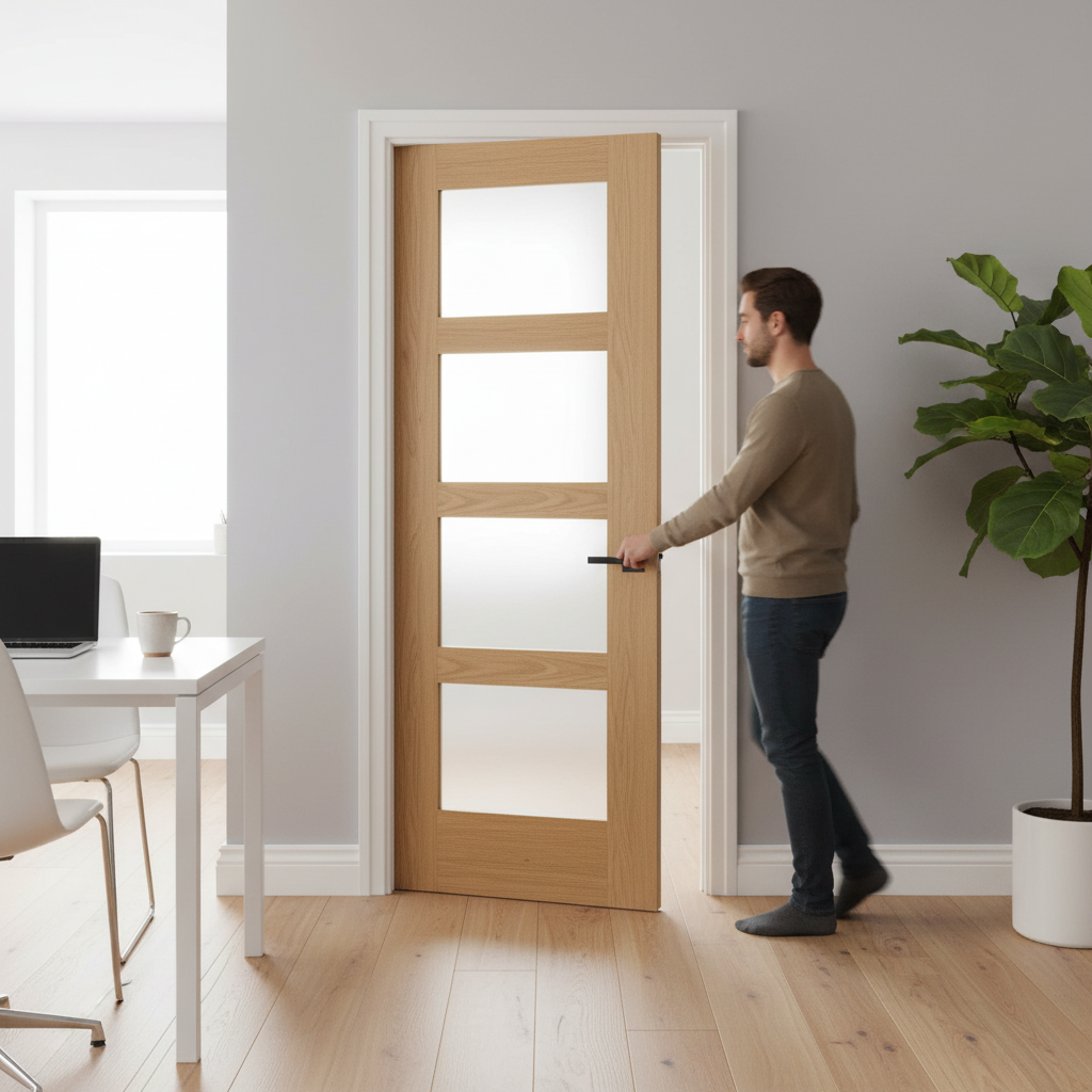 Premium Internal Unfinished Shaker Door with 4 Light Obscure Glass Panels and Solid Engineered Core