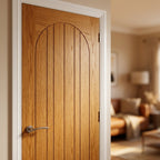 Internal Oak Door Fully Finished with Arched Square Top Design - detail view