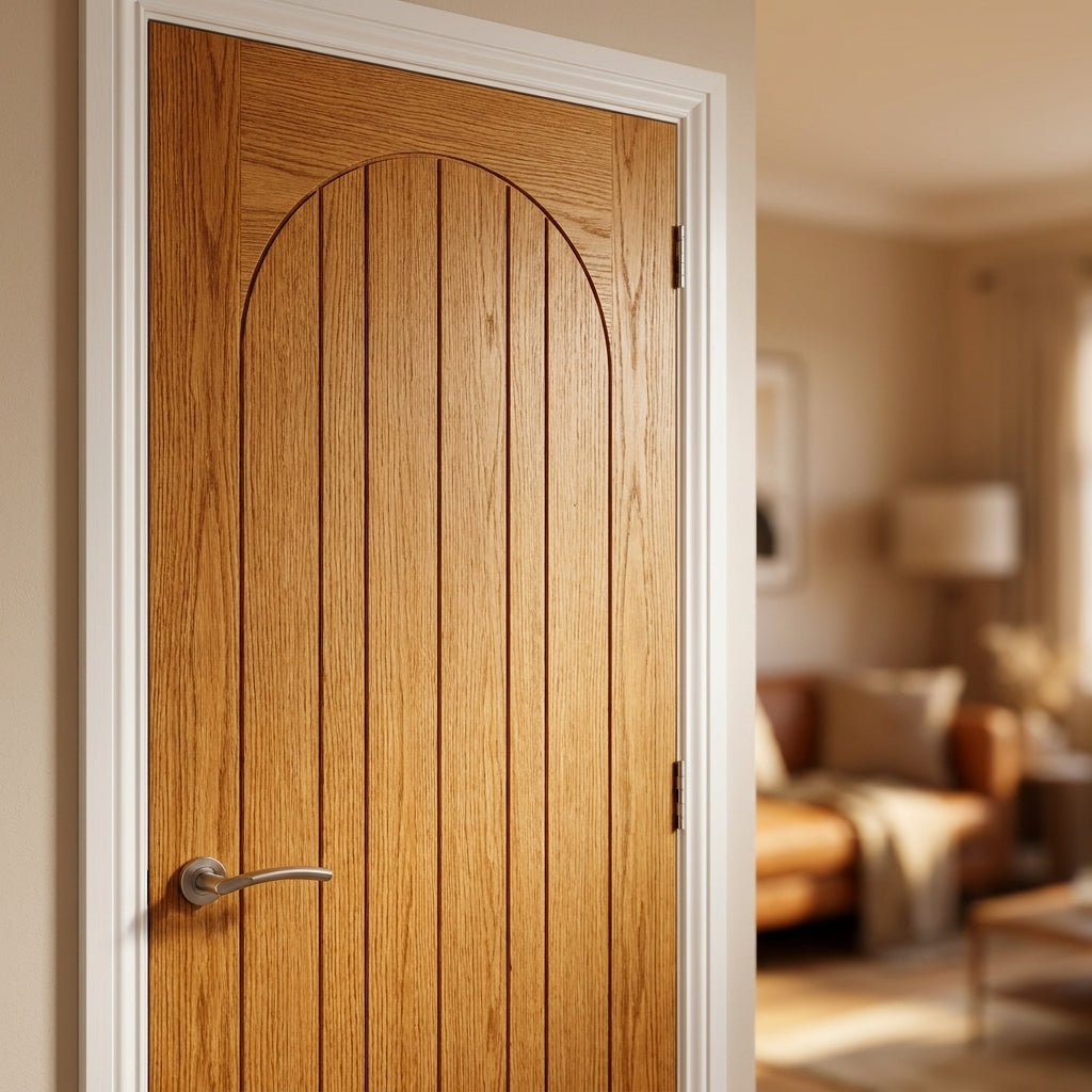 Internal Oak Door Fully Finished with Arched Square Top Design - detail view