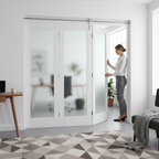 Premium Frosted Glazed Bifold Doorset with White Primed Design, Multiple Configurations and Sizes for Elegant Home Transformation