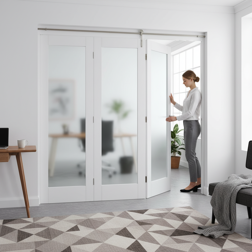 Premium Frosted Glazed Bifold Doorset with White Primed Design, Multiple Configurations and Sizes for Elegant Home Transformation