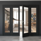 Premium Clear Glazed Brushed Black Oak French Doors with Demi Panels - Elegant Room Divider Options