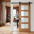 Premium Unfinished Oak Sliding Door Set with 4 Light Clear Glass Panels - Timeless Design and Robust Construction