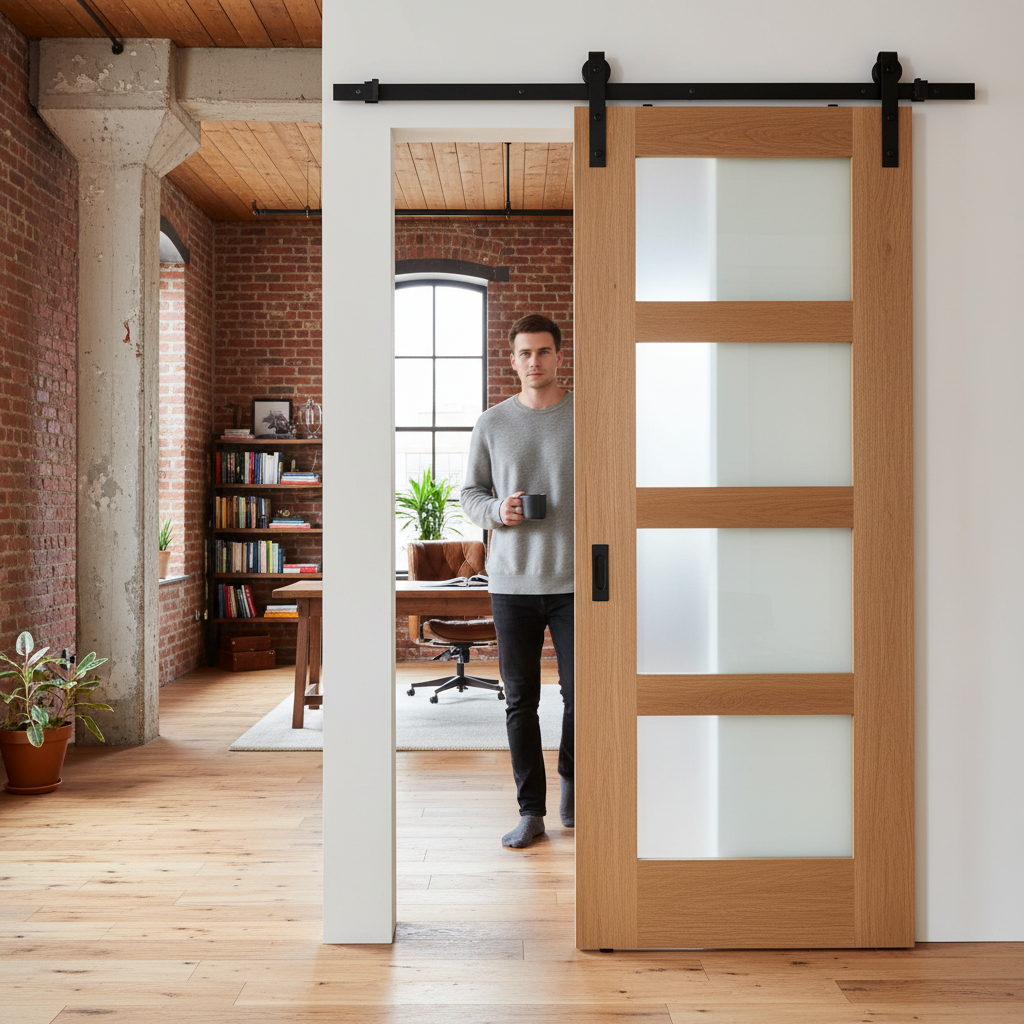Premium Unfinished Oak Sliding Door Set with 4 Light Clear Glass Panels - Timeless Design and Robust Construction