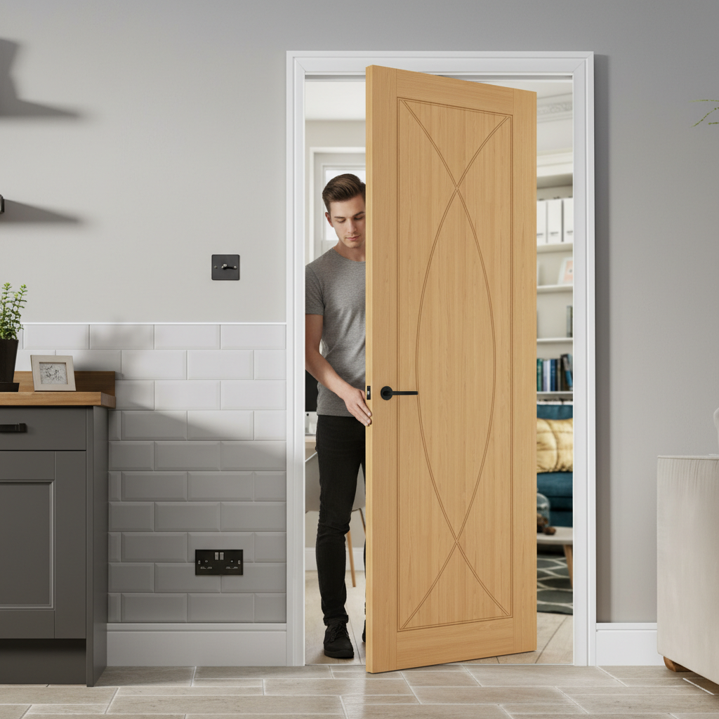 Premium Oak Pocket Door Set with Slim Design, Adjustable Frame, and 15-Year Guarantee for Seamless Room Division